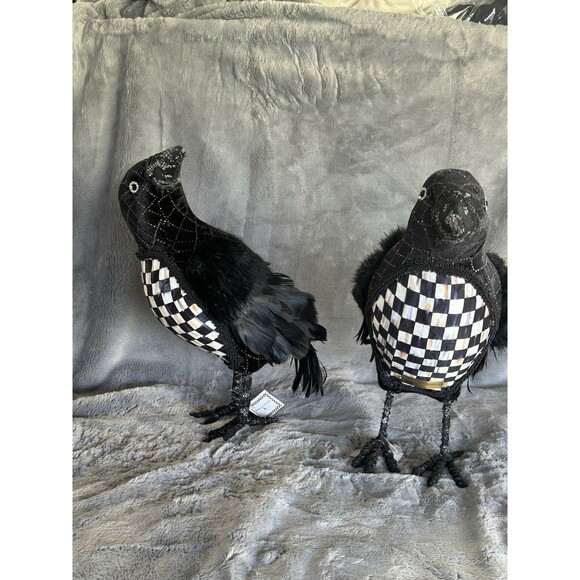 MacKenzie- Childs Set of 2 Velvet & Check Crows